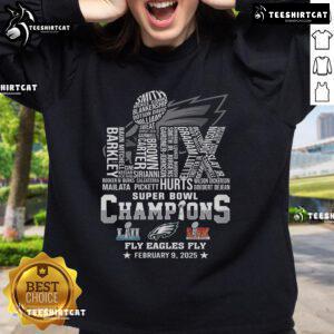 Hot Philadelphia Eagles 2025 Super Bowl LIX Champions sweatshirt featuring 'Fly Eagles Fly' design, perfect for fans.