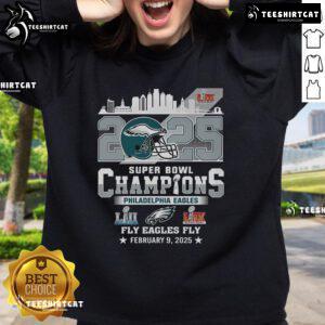 Hot Philadelphia Eagles Super Bowl Champions 2025 sweatshirt showcasing vibrant Eagles Fly celebration design.