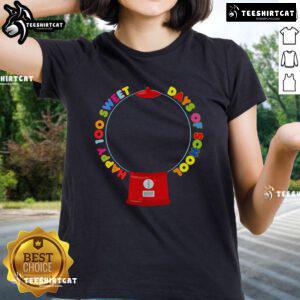 Nice 100 Days of School empty gumball machine graphic on a ladies tee shirt, perfect for celebrating school milestones.