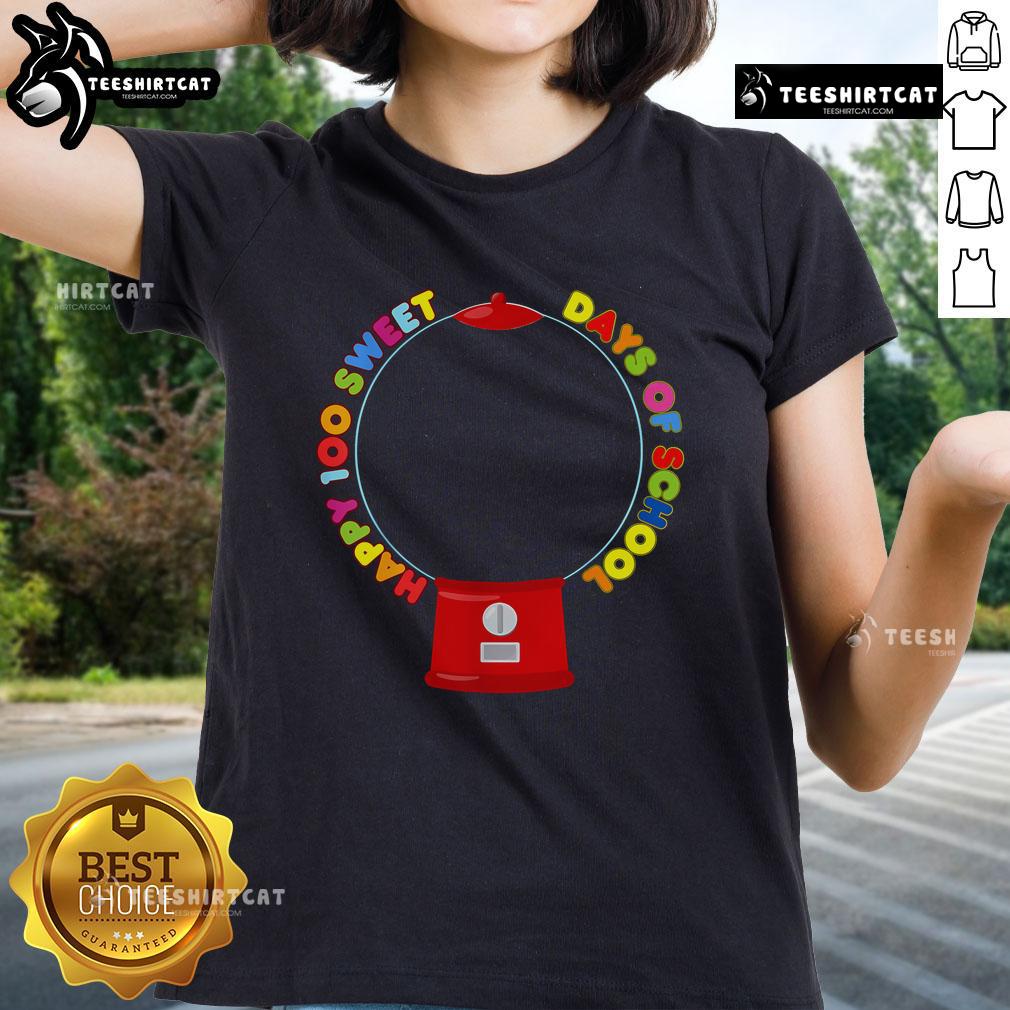 Nice 100 Days of School empty gumball machine graphic on a ladies tee shirt, perfect for celebrating school milestones.