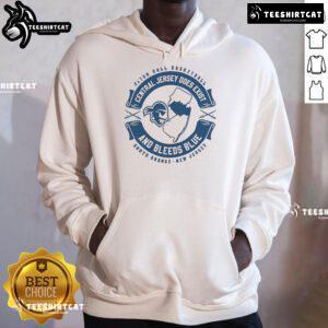 Seton Hall basketball hoodie, 'Nice Central Jersey Does Exist and Bleeds Blue,' showcasing team spirit and style.