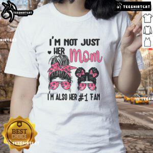 Cheerful mom and daughter in matching cheerleading outfits, showcasing their love for cheerleading in a stylish tee.