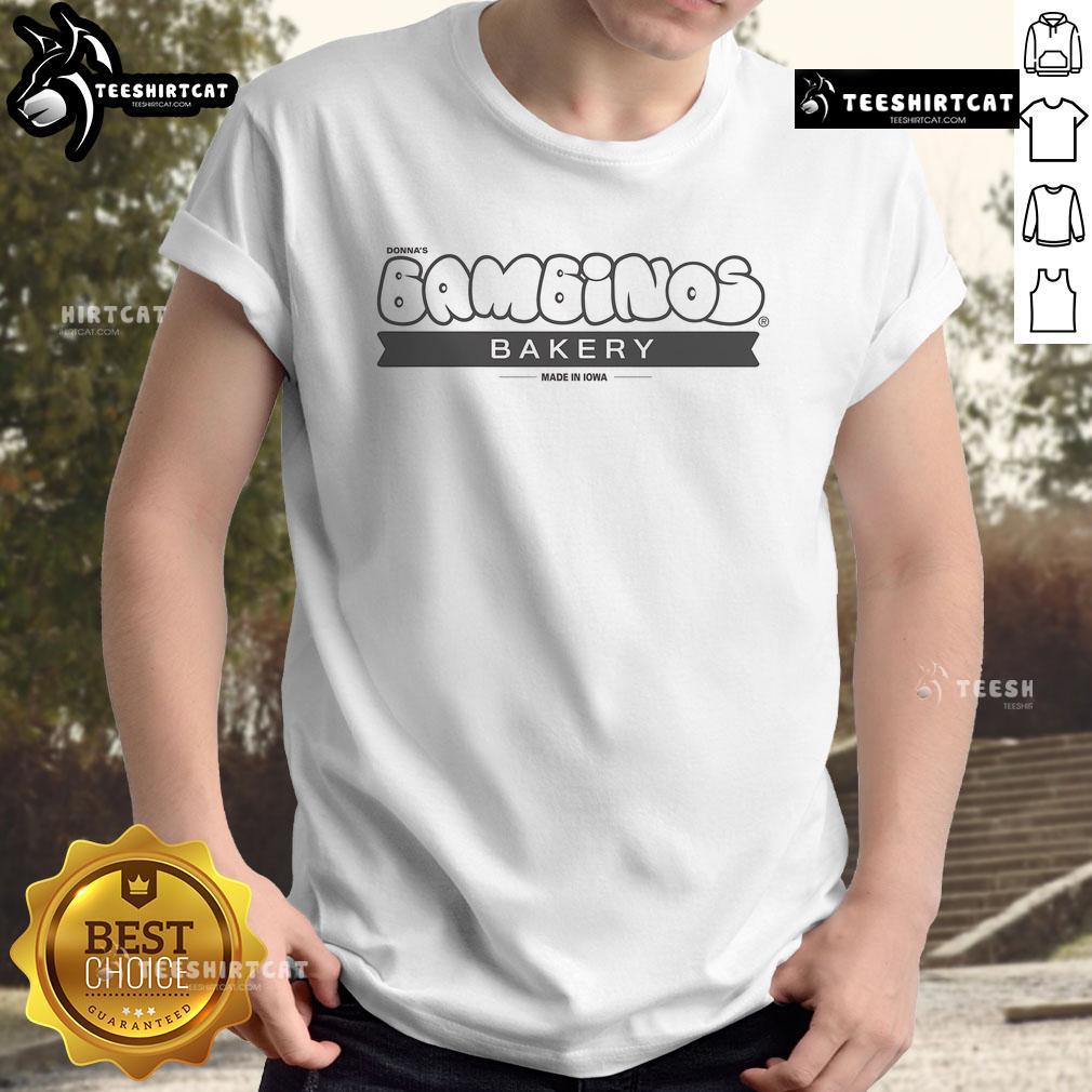 Nice Donna's Bambinos Bakery Made In Iowa T-Shirt featuring a colorful design and bakery-themed graphics.
