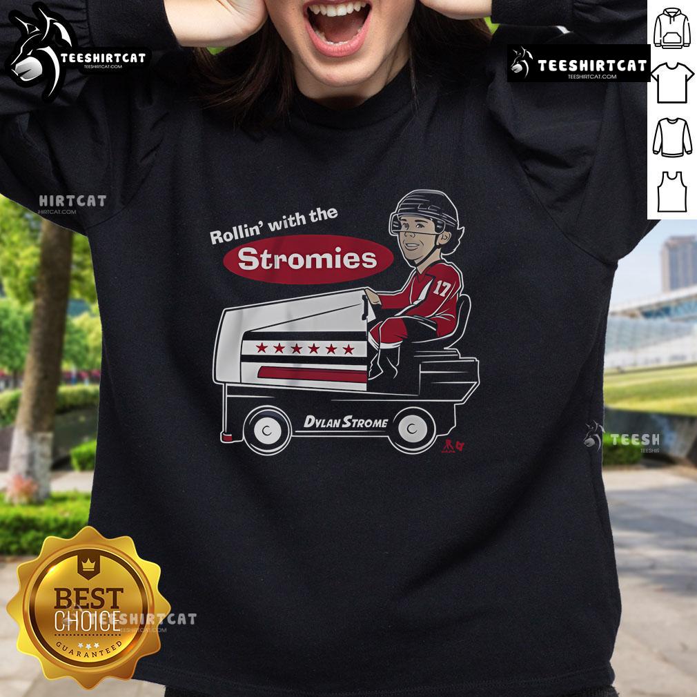 Alt Text: Dylan Strome wearing a stylish 'Rollin with the Stromies' sweatshirt, perfect for fans of the NHL star.