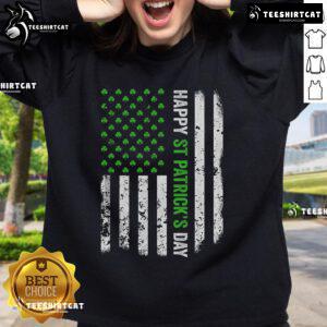 Distressed Irish American flag sweatshirt for a happy St. Patrick's Day celebration, perfect for festive attire.