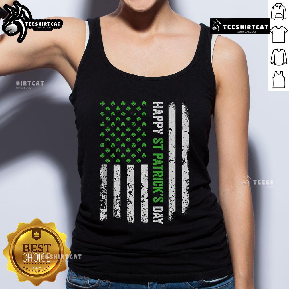 Distressed Irish American flag tank top for a happy St. Patrick's Day celebration, perfect for festive outfits.