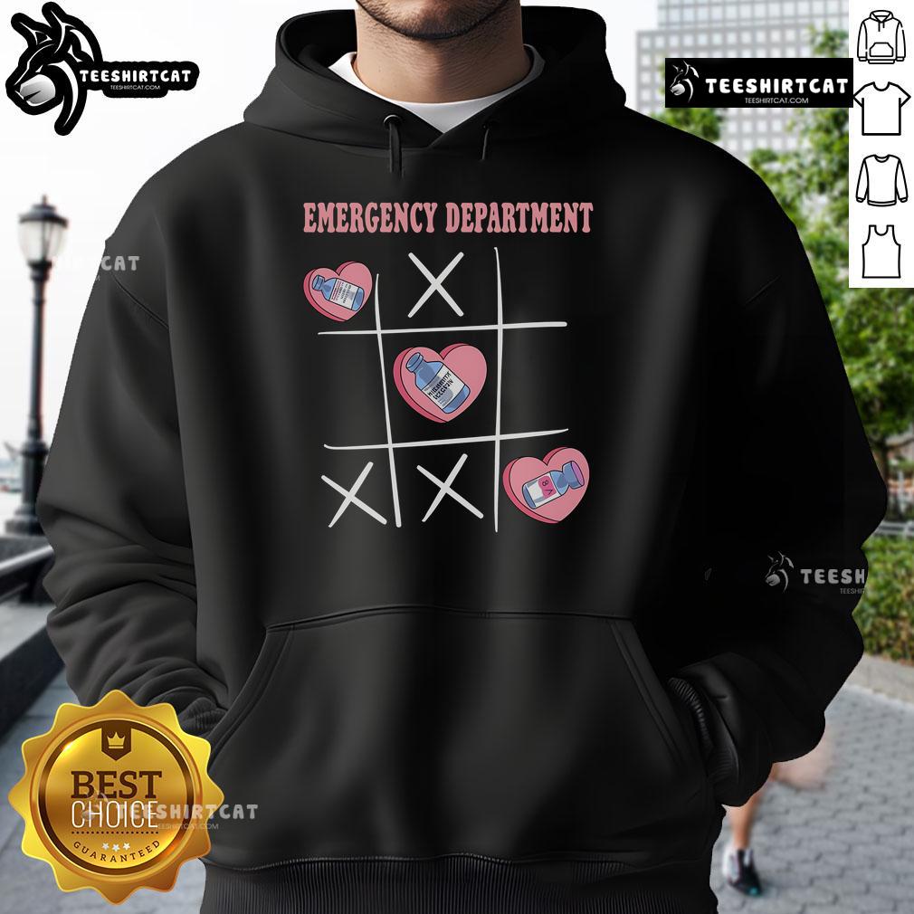 Valentine's Day hoodie featuring a retro emergency department nurse design, perfect for celebrating healthcare heroes.