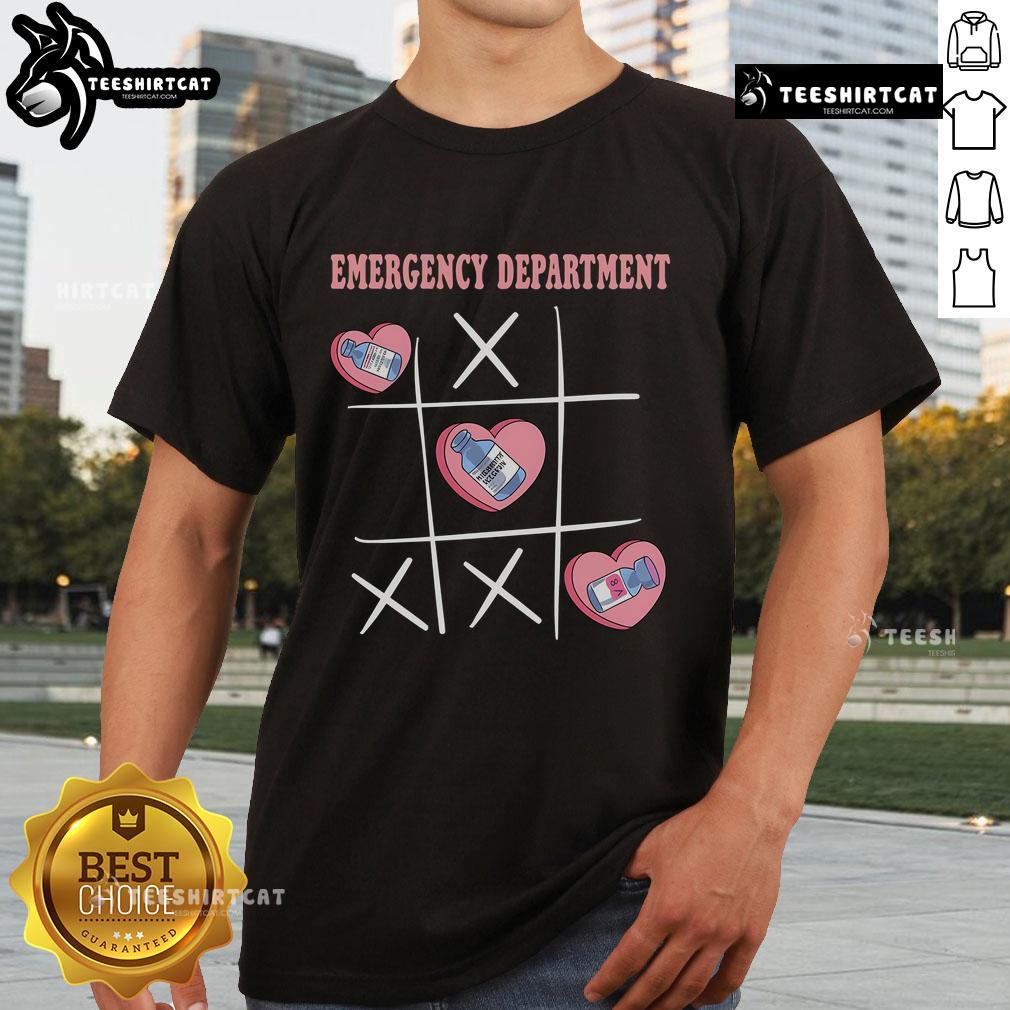 Alt Text: Nice retro emergency department nurse Valentine's Day T-shirt with heart design and playful graphics for nurses.