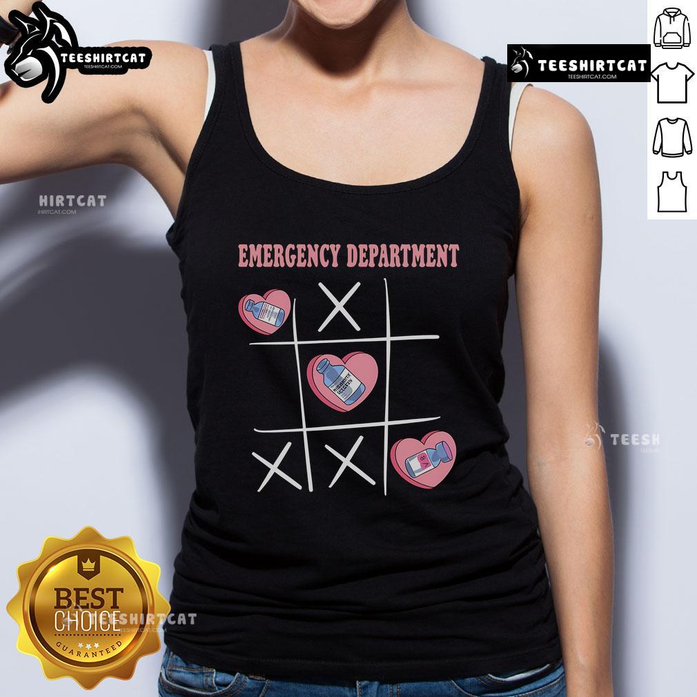 Retro emergency department nurse Valentine's Day tank top featuring playful graphics and vibrant colors for healthcare professionals.