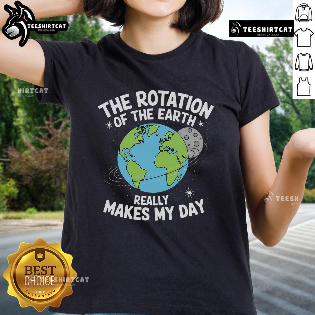 Earth Day Ladies Tee featuring a vibrant design celebrating the rotation of the Earth and environmental awareness.