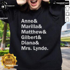 Cozy sweatshirt featuring 'Official Anne of Green Gables Character List' by L.M. Montgomery, perfect for fans and book lovers.