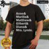Official Anne Of Green Gables Character List T-Shirt by L.M. Montgomery featuring beloved characters from the classic novel.
