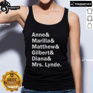 Official Anne of Green Gables character list tank top featuring L.M. Montgomery's beloved characters in vibrant design.