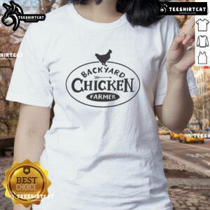 Official Backyard Chicken Farmer logo on a ladies tee, perfect for chicken lovers and backyard poultry enthusiasts.