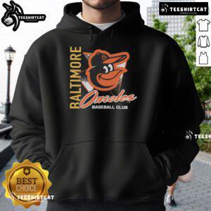 Official Baltimore Orioles Side Arm Baseball Club Hoodie showcasing team colors and logo for fans and sports enthusiasts.