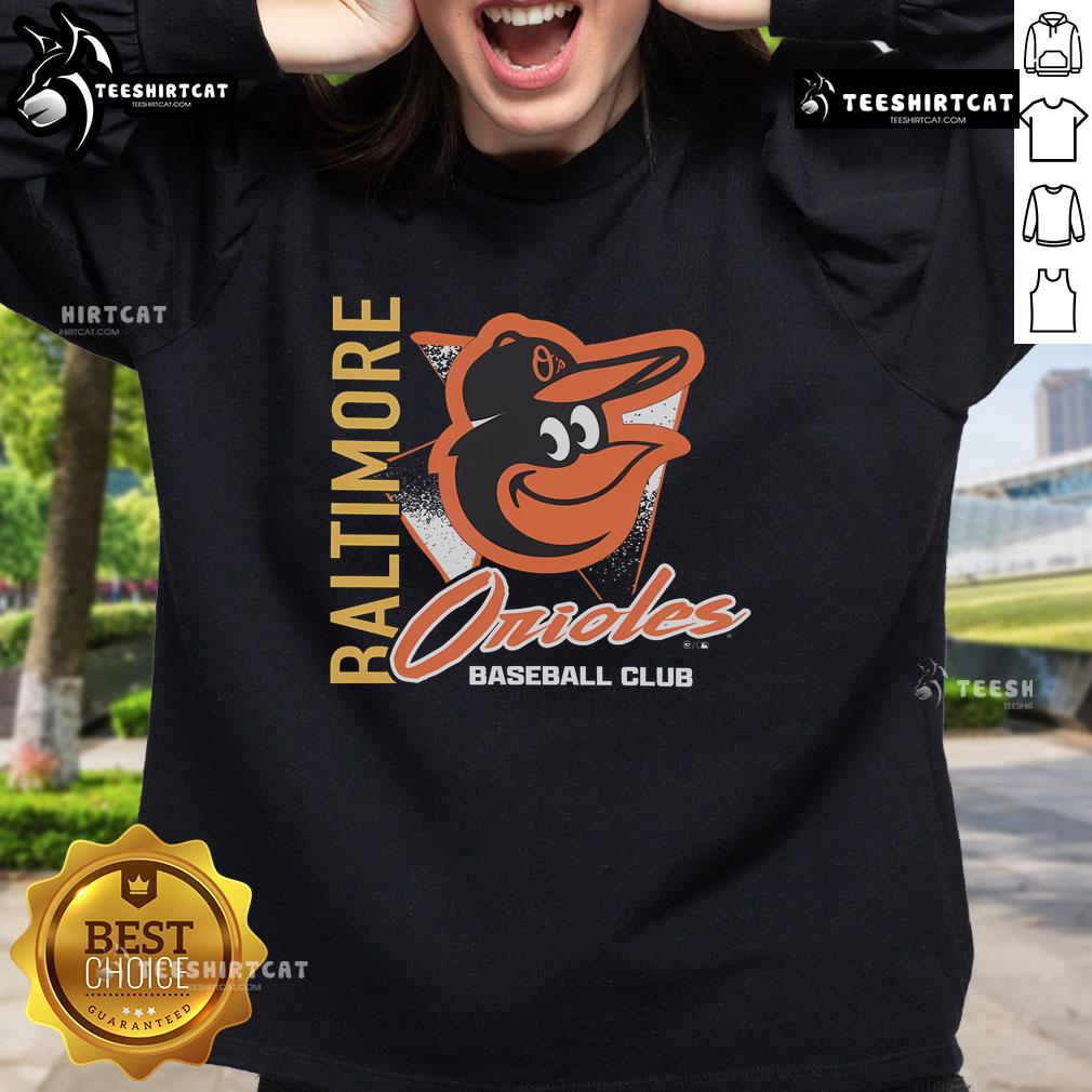 Official Baltimore Orioles side-arm baseball club sweatshirt featuring team logo and stylish design for fans.