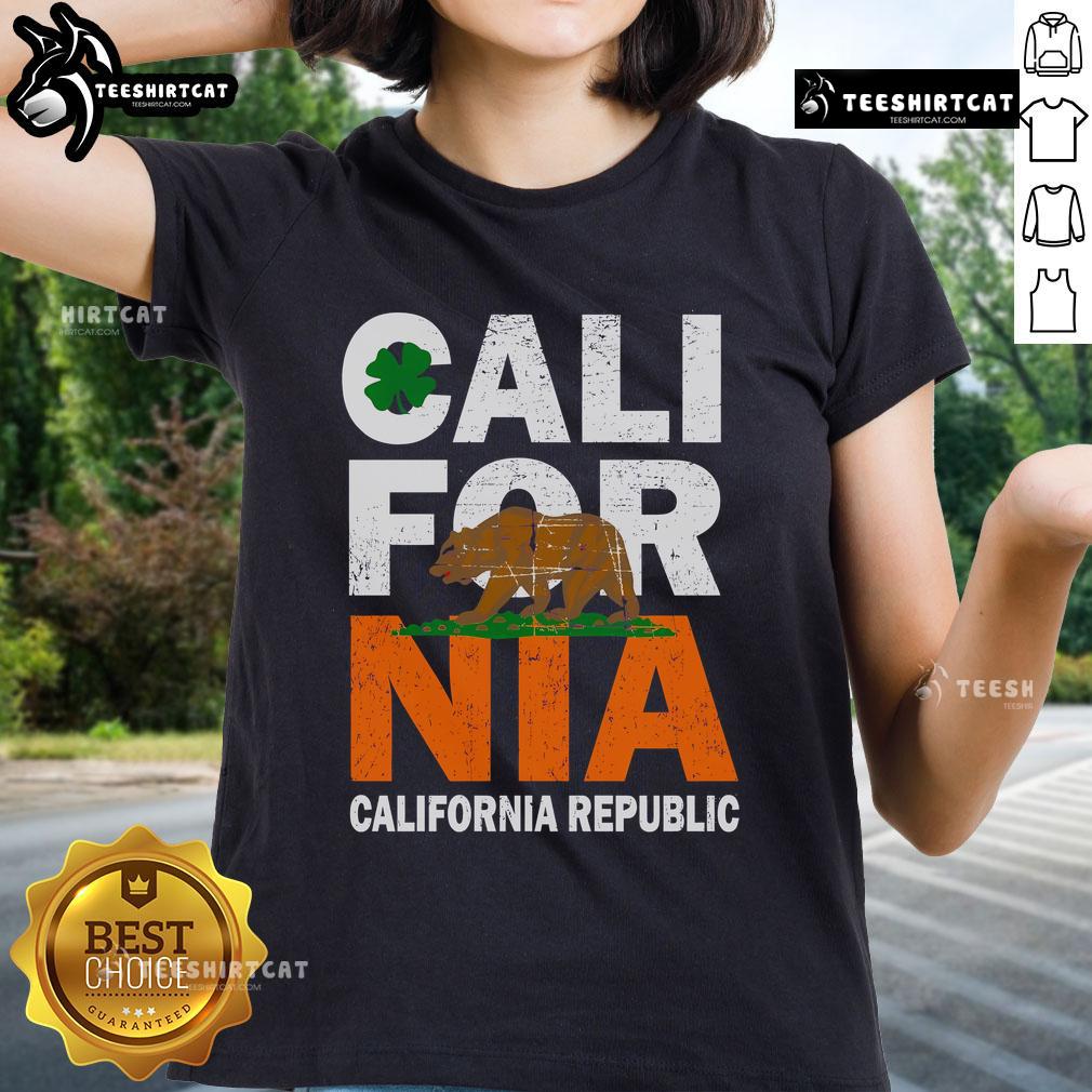 Official California Republic St. Patrick's Day Bear Ladies Tee featuring a festive green bear design for celebrations.