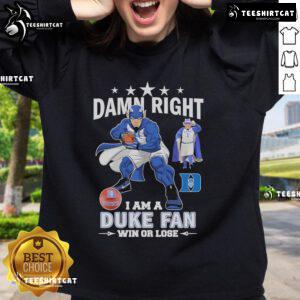 Alt Text: Duke Blue Devils fan sweatshirt featuring mascot design, perfect for showing team spirit win or lose.