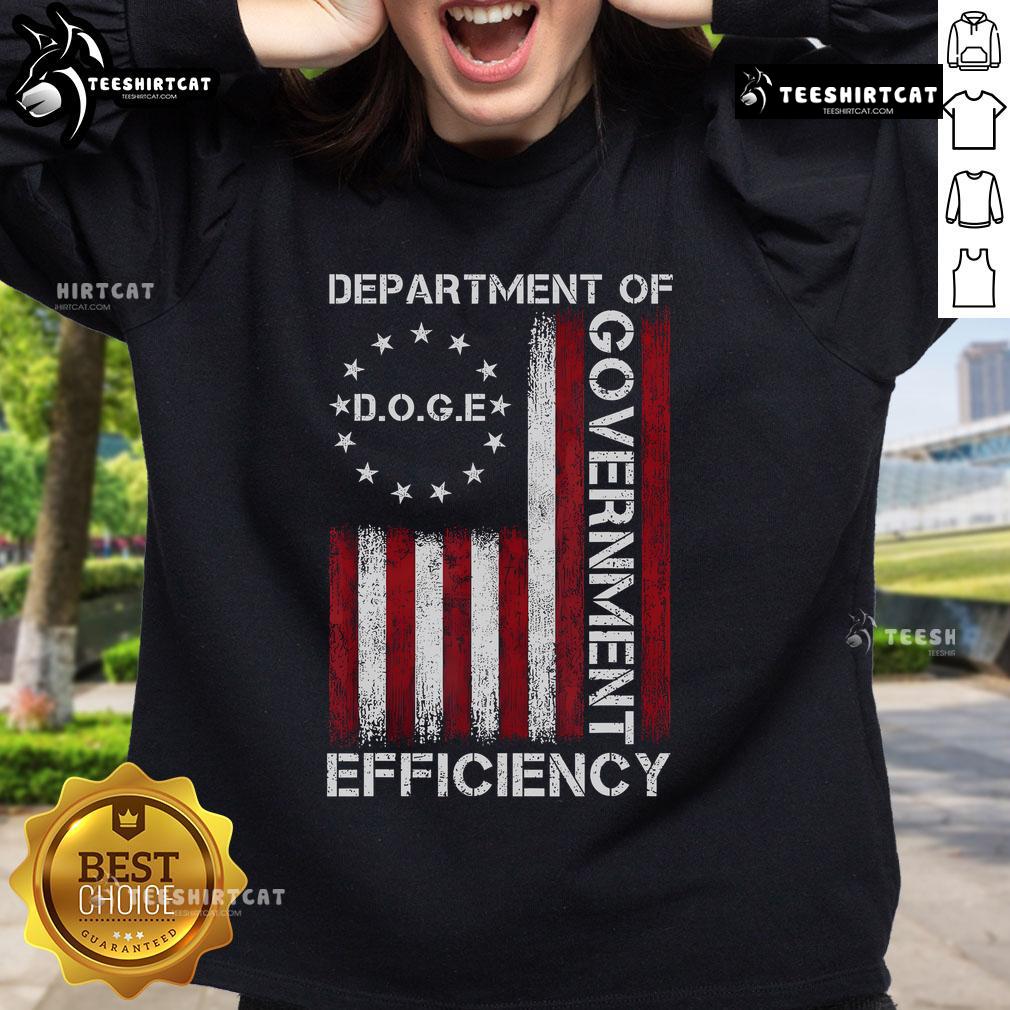 Official Doge DOGE Department of Government Efficiency flag sweatshirt featuring vibrant colors and unique design.