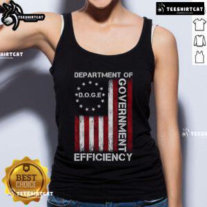 Official Doge DOGE Department of Government Efficiency flag tank top showcasing vibrant design and playful Doge graphics.