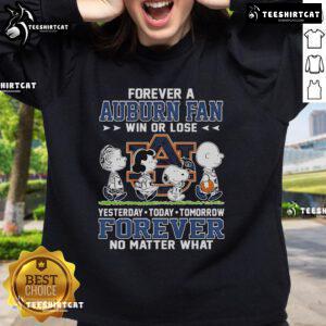 Official Forever A Auburn Fan Win or Lose Forever No Matter What Sweatshirt in navy blue with bold Auburn logo.