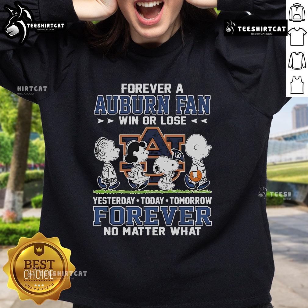 Official Forever A Auburn Fan Win or Lose Forever No Matter What Sweatshirt in navy blue with bold Auburn logo.