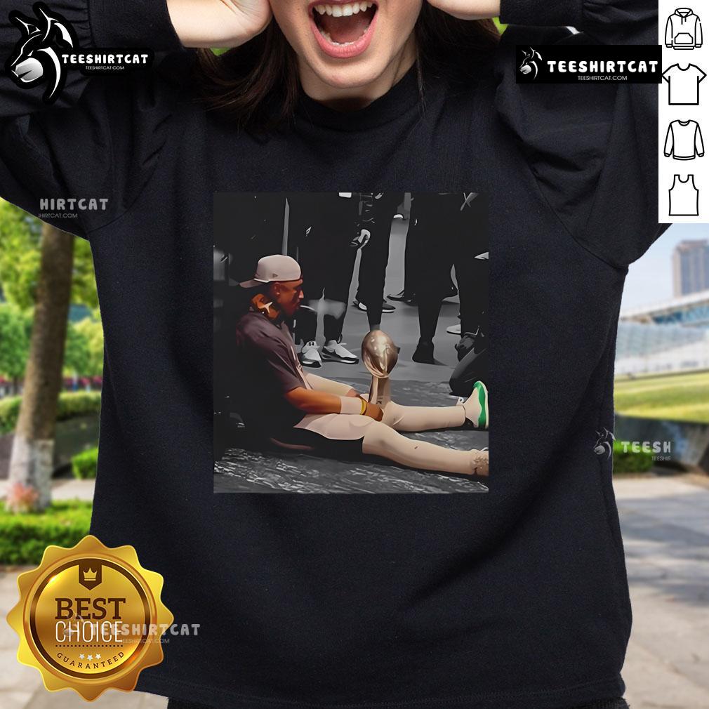 Official Jalen Hurts Celly Cigar Trophy Fan Sweatshirt featuring vibrant graphics and a cozy design for sports enthusiasts.