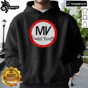 Official MV Scooter Forum hoodie est. 1905, featuring community and fun graphics, perfect for scooter enthusiasts.
