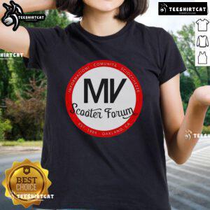 Official MV Scooter Forum Est. 1905 t-shirt for ladies showcasing community and fun scooter culture.