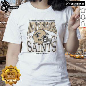 New Orleans Saints classic team helmet ladies tee showcasing stylish design for dedicated fans.