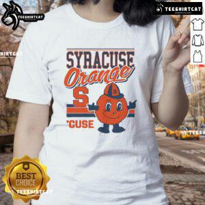 Official Otto the Orange Syracuse Orange retro logo ladies tee showcasing vibrant mascot design for fans.