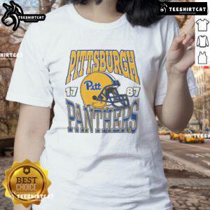 Official Pittsburgh Panthers Classic Team Helmet Ladies Tee showcasing vibrant team colors and logo for female fans.