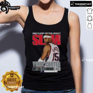 Alt Text: Vince Carter New Jersey Nets Mitchell & Ness SLAM Tank Top, celebrating the iconic player and retro basketball style.