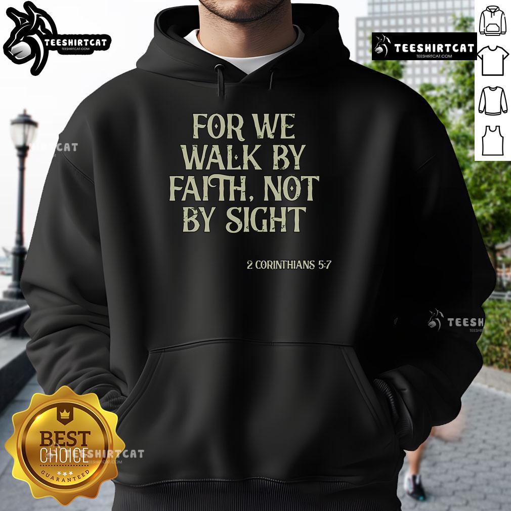 Vintage hoodie featuring 'We Walk By Faith Not By Sight' Christian Bible verse for stylish faith-inspired fashion.