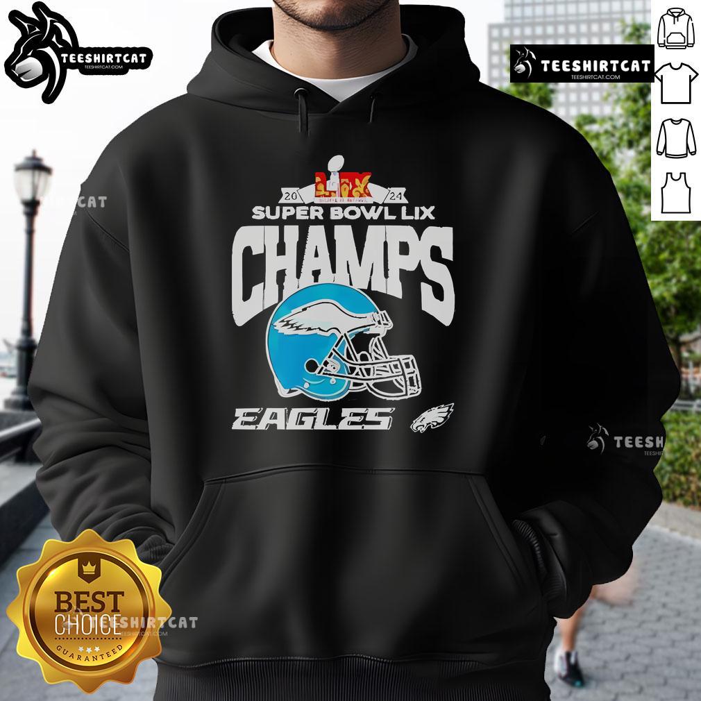 Premium Eagles Super Bowl Champions 2025 hoodie featuring Philadelphia Eagles LIX Champs logo and design.