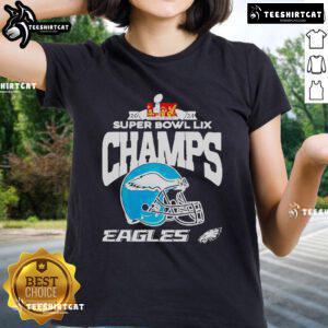 Premium Eagles Super Bowl Champions 2025 Ladies Tee featuring Philadelphia Eagles LIX Champs design.