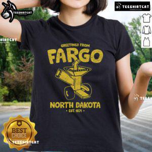 Premium Greetings from Fargo, North Dakota Est. 1871 ladies tee showcasing vibrant design and comfortable fit.