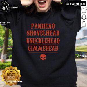 Alt Text: Premium Panhead Shovelhead Kucklehead Gimmehead Skull Sweatshirt featuring a bold skull graphic, perfect for motorcycle enthusiasts.