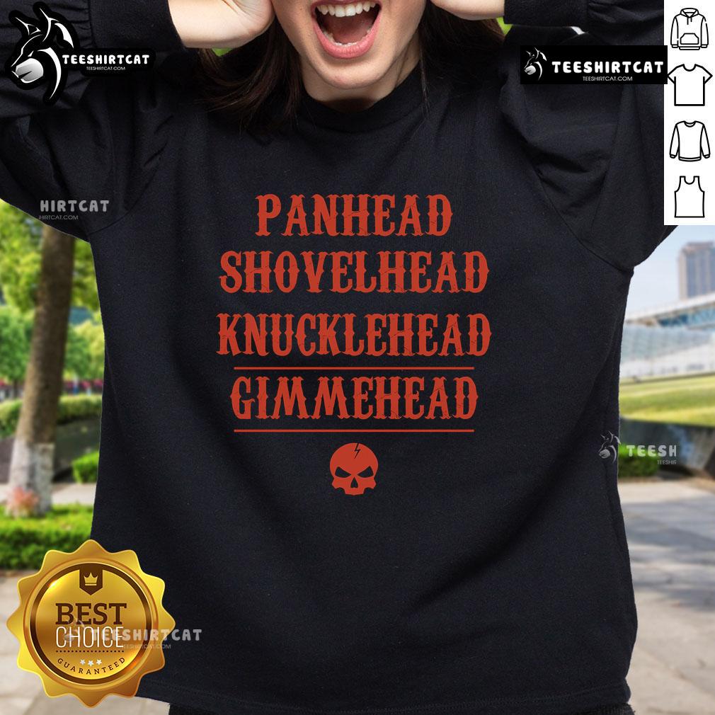 Alt Text: Premium Panhead Shovelhead Kucklehead Gimmehead Skull Sweatshirt featuring a bold skull graphic, perfect for motorcycle enthusiasts.