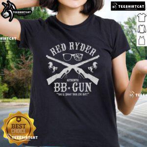 Premium Red Ryder Authentic BB Gun Tee for Ladies, featuring a fun design and nostalgic reference, perfect for shooting enthusiasts.