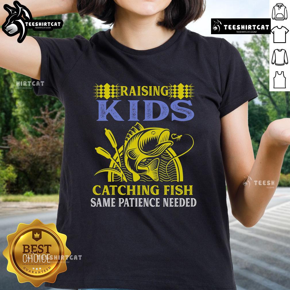 Premium women's tee featuring 'Rising Catching Fish' design, perfect for patient fishing moms and outdoor enthusiasts.