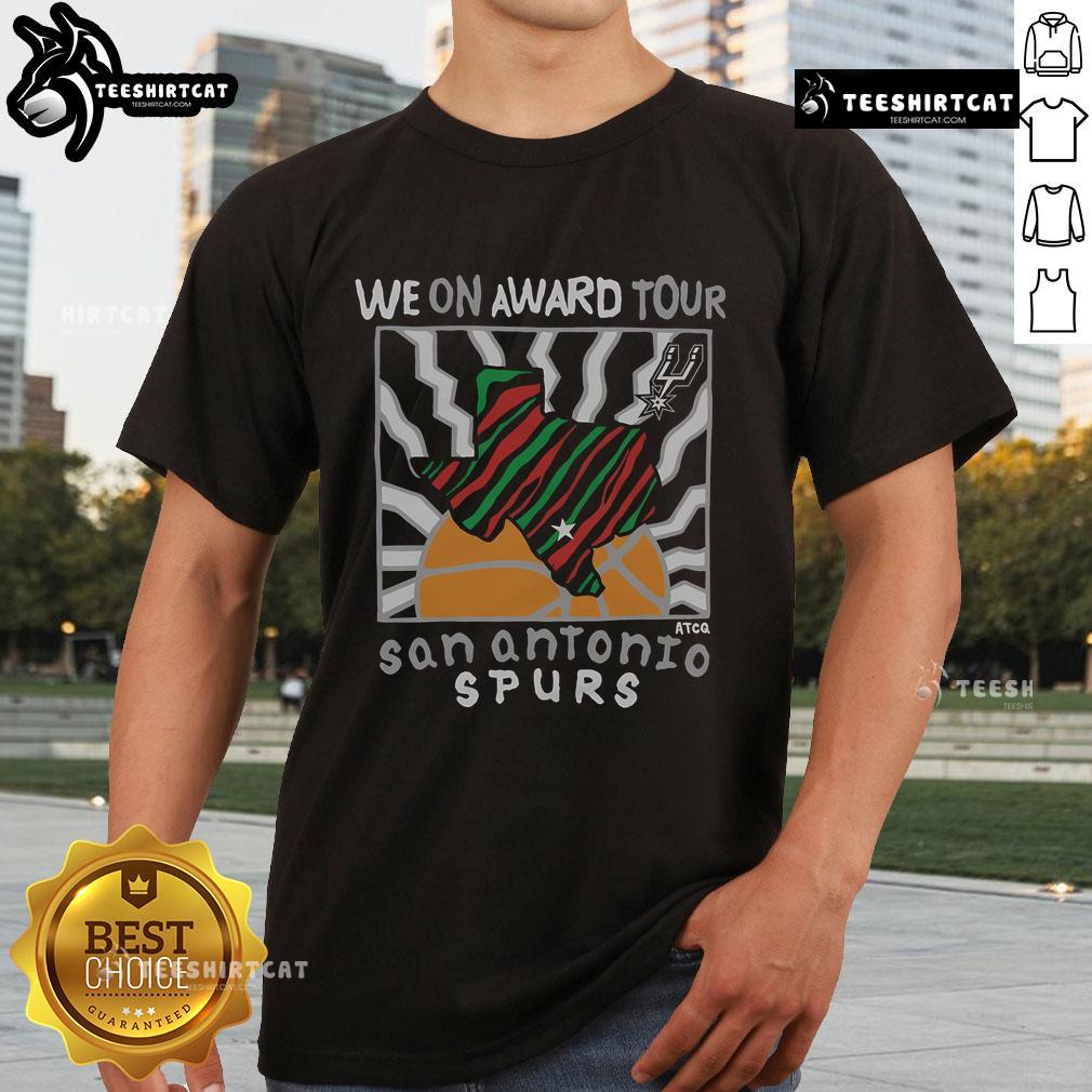 Alt Text: Pretty A Tribe Called Quest X San Antonio Spurs We On Award Tour T-Shirt featuring vibrant graphics and bold design.