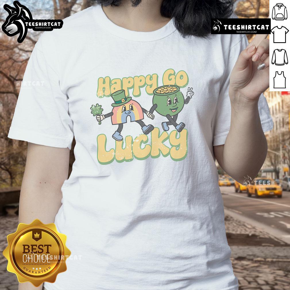 Pretty happy-go-lucky cartoon ladies tee featuring vibrant colors and cheerful designs, perfect for casual wear.