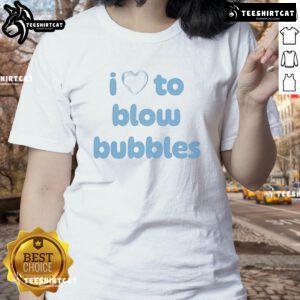 Pretty I Love To Blow Bubbles Ladies Tee featuring a vibrant design perfect for bubble lovers and casual wear.