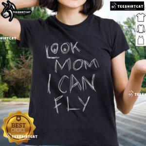 Mom I Can Fly Ladies Tee in vibrant colors, featuring a playful design perfect for casual outings and family gatherings.