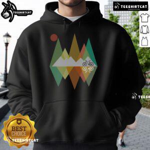 Pretty retro mountain MTB bike vintage hoodie design featuring vibrant colors and a classic mountain scene.