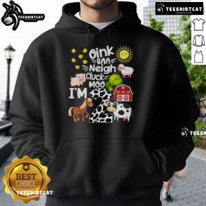 Alt Text: Colorful farm birthday hoodie for 2nd birthday featuring 'Oink Baa Neigh Cluck Moo I'm 2' design for kids.