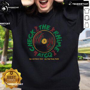 Top A Tribe Called Quest Check The Rhime sweatshirt featuring vibrant design and classic hip-hop style, perfect for fans.