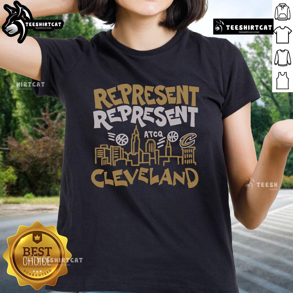 Alt Text: Ladies tee featuring a collaboration between A Tribe Called Quest and Cleveland Cavaliers, showcasing vibrant graphics.