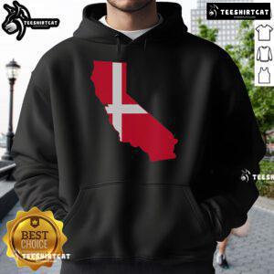Top California Denmark flag map hoodie featuring a stylish design for travel enthusiasts and flag lovers.